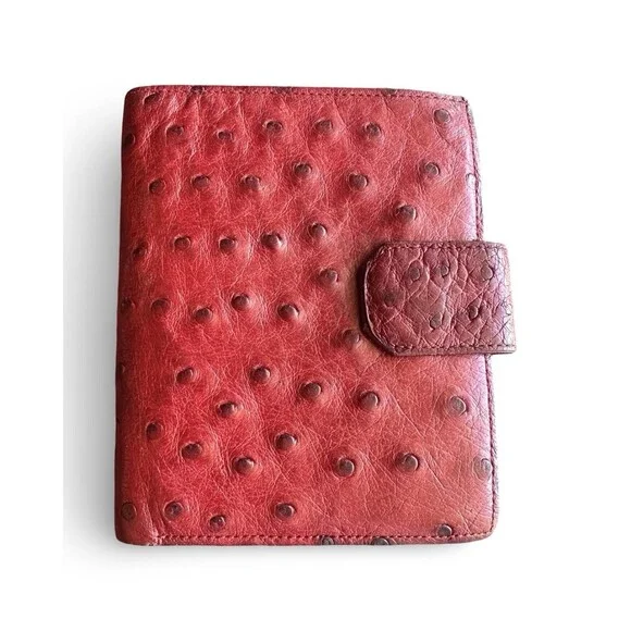Ostrich Collection Red Genuine Red Ostrich Textured Leather Unisex Wallet