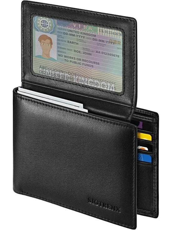 Genuine Leather Bifold Wallet for Men, RFID Blocking, 2 ID Windows, Stylish