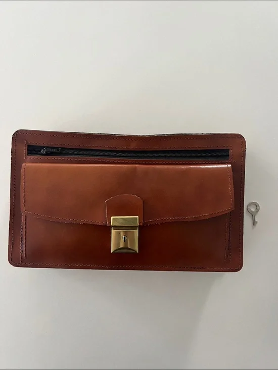 Classic Brown Leather Men's Lock Clutch