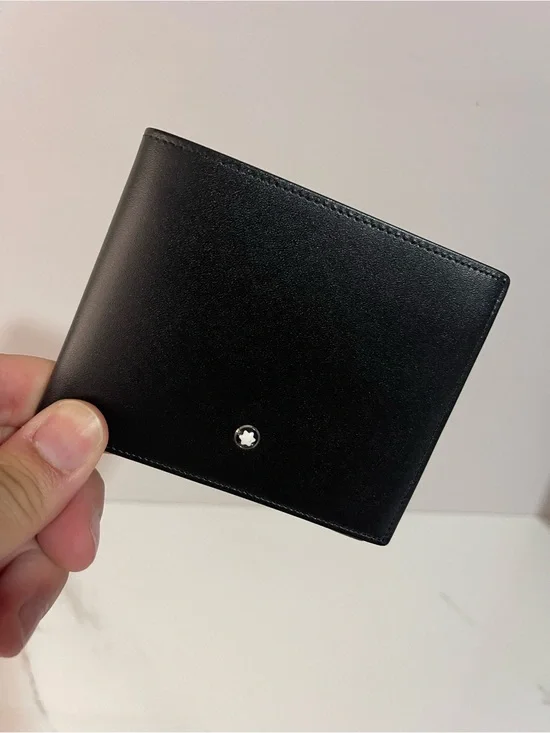 Montblanc Black Leather Slim Bi-Fold Wallet with Emblem