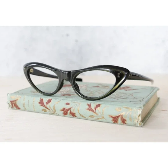 Vintage 1960s France Women Cateye Eyeglass Rockabilly Pinup Multicolor Retro