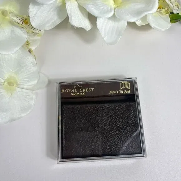 Vintage Amity Royal crest mens Wallet Split cow hide Tri Fold