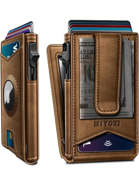 Men's RFID Blocking Money Clip Wallet - 9-Card Pop-Up Holder, ID Window