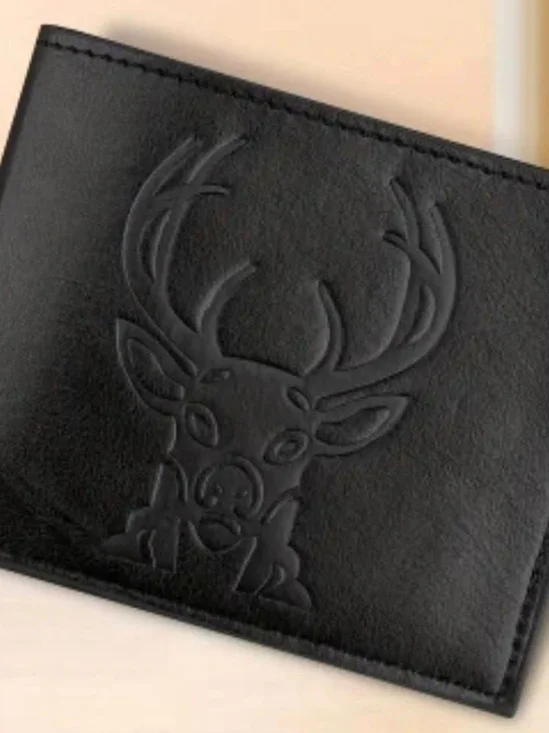 Black Embossed Deer Bifold Wallet - Men’s Leather Accessory