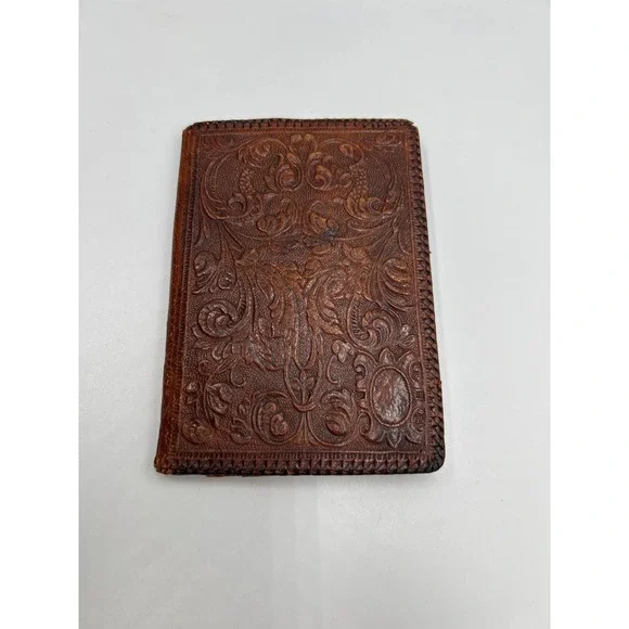 Vintage‎ Tooled Leather Bifold Wallet Bullfighting Matador Floral Brown 1950s