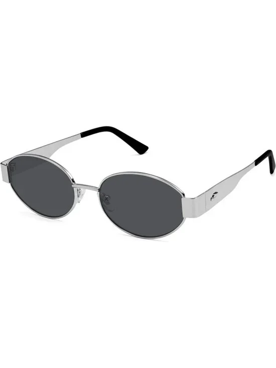 Women's Shiny Silver Grey Lens Oval Trendy Shades UV400 Protection Sunglasses