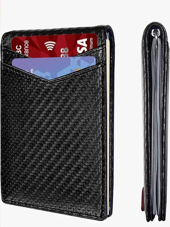 Minimalist Black RFID-Blocking Card Wallet with Money Clip