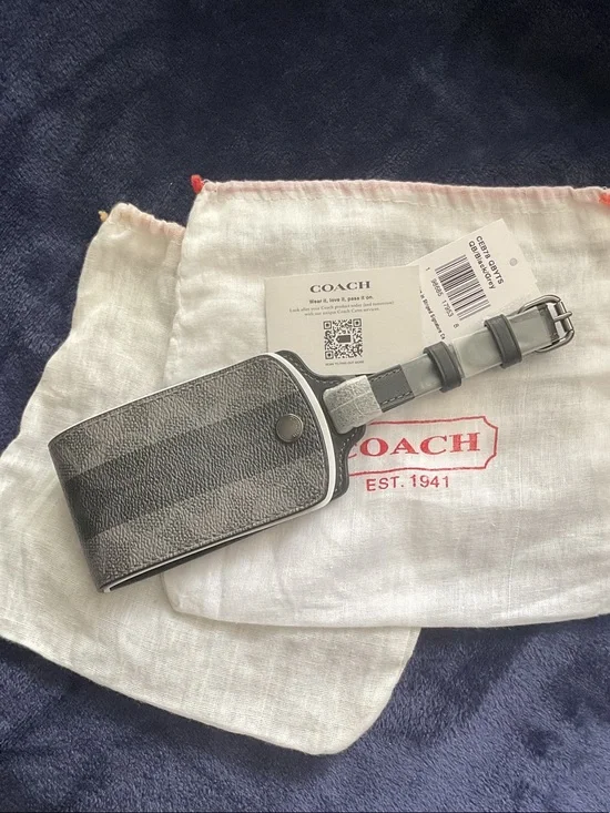 Coach Gray Signature Luggage Tag with Black Trim