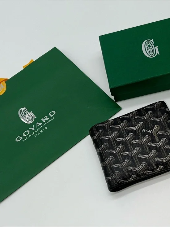 Goyard Black Leather Goyardine Saint Florentin Bifold Multi-Compartment Wallet
