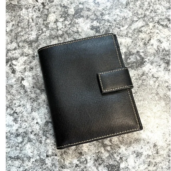 Salvatore Ferragamo Wallet Unisex Black Gancini Leather Bifold Italy Old Money