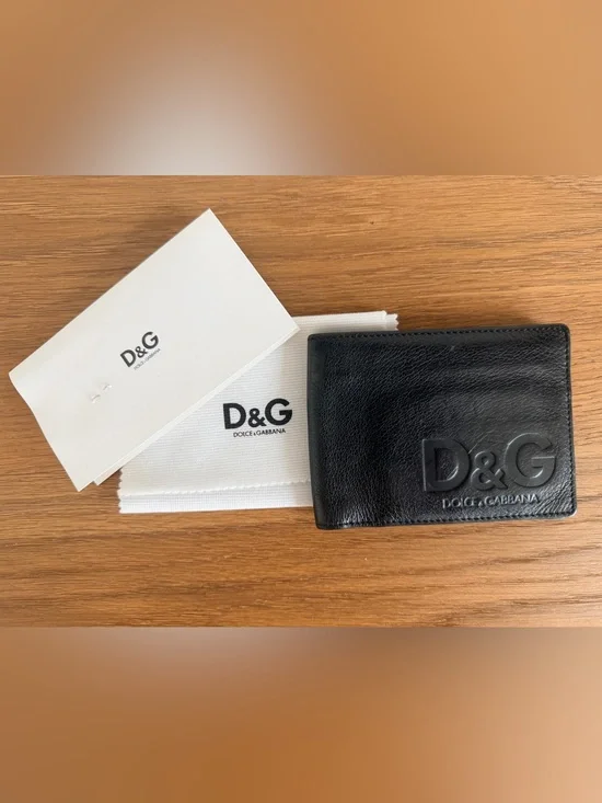 Dolce & Gabbana Black Leather Embossed Logo Bifold Wallet