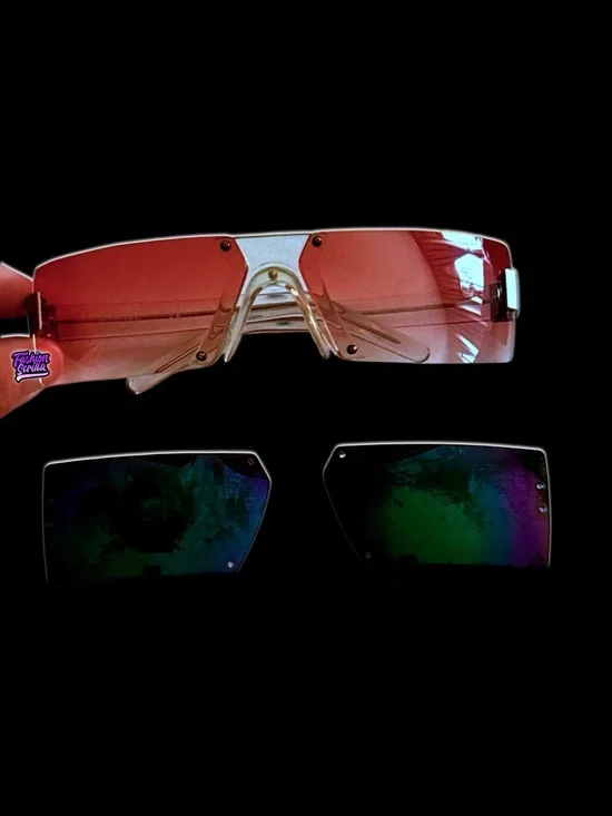 Vintage Chanel 2000s Rimless Wrap Around Y2K Neon Shield Translucent Sunglasses