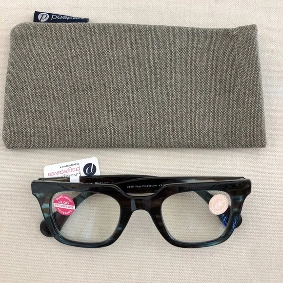 New‎ Teal Peepers Progressive blue light filter readers  +2.00 & case