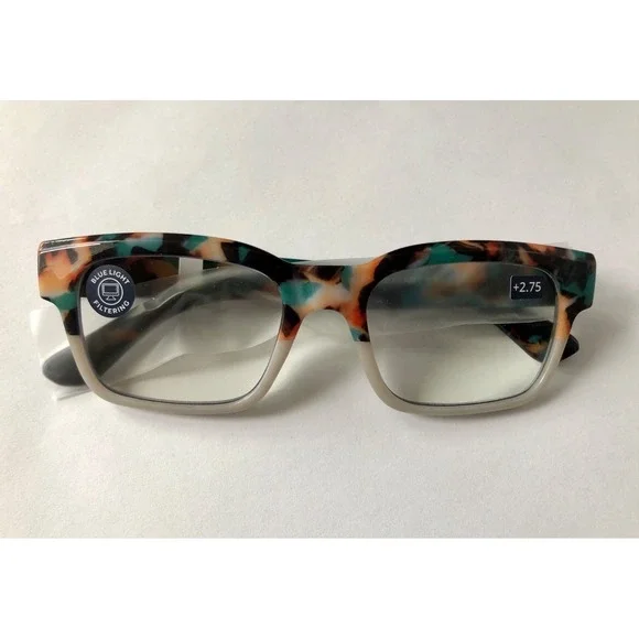 NEW Teal Tan Peepers Blue Light Filtering‎ Readers +2.75