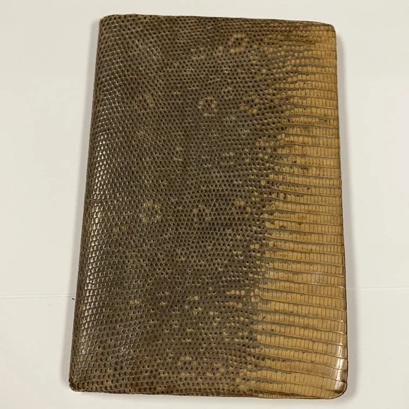 Monitor Lizard Tan Gray Leather Long Bifold Wallet