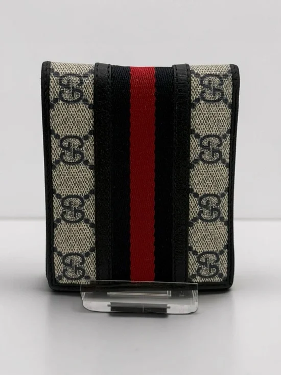 Gucci Beige/Black Canvas Wallet with Red Center Stripe