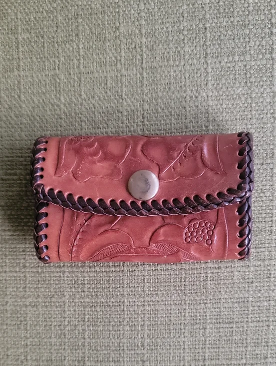 VintageHandcrafted Brown Leather Wallet Clutch with Floral Embossing