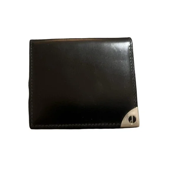 Dunhill Compact card/coin Wallet Black Leather Silver Hardware Mens/Women