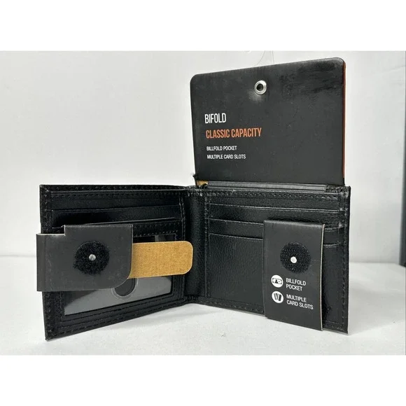 Dickies Bifold Classic Capacity Wallet - Black Leather *NEW*