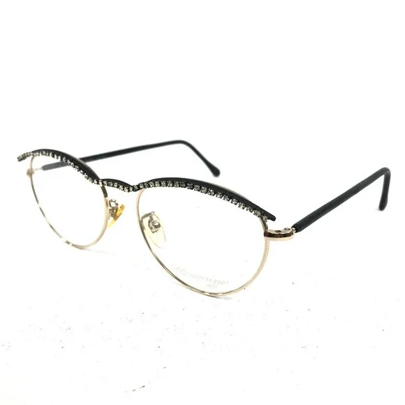 Blumarine BM17 COL.BS Eyeglasses Frames Black Gold Round Crystals 50-18-140
