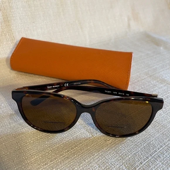 Tory Burch Tortoise Shell Sunglasses with Orange Case