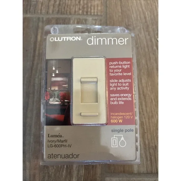 Lutron Atenuador‎ Dimmer, Single Pole Halogen 120V 600W, Push-Button
