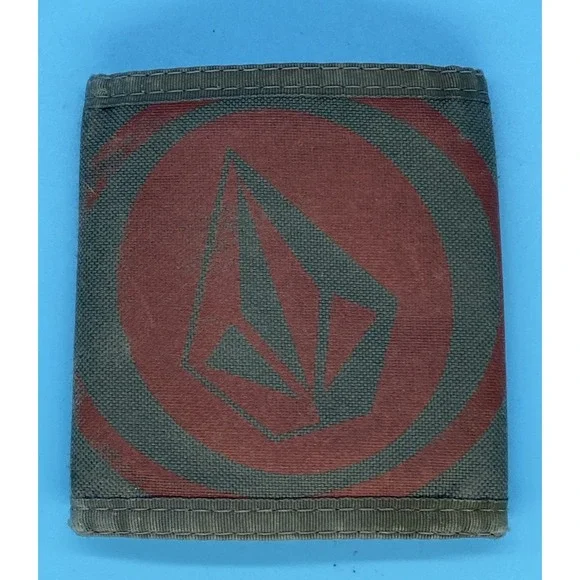 Vtg Volcom Stone Logo Trifold Wallet Cloth Gray Red Zipper Coin Pocket Rare Y2K