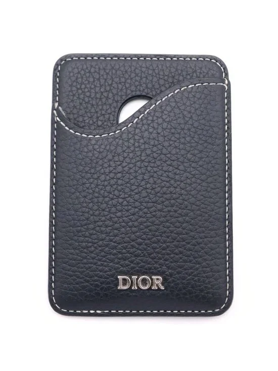 Dior Saddle Magnetic Card Holder Case Black Leather