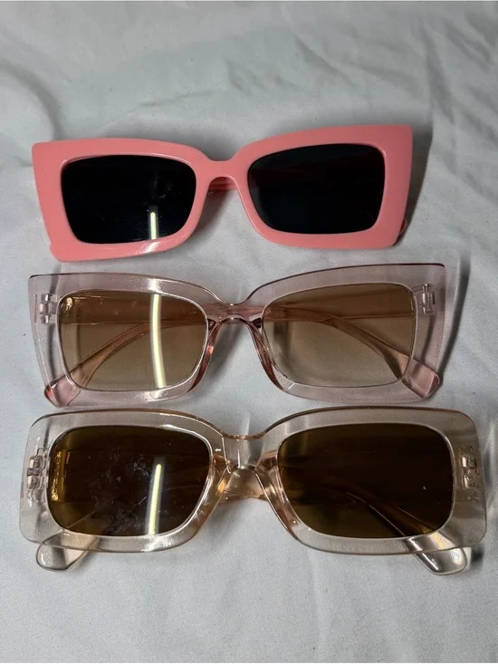 Pink Rectangular Women's Sunglasses - Fashion Frame
