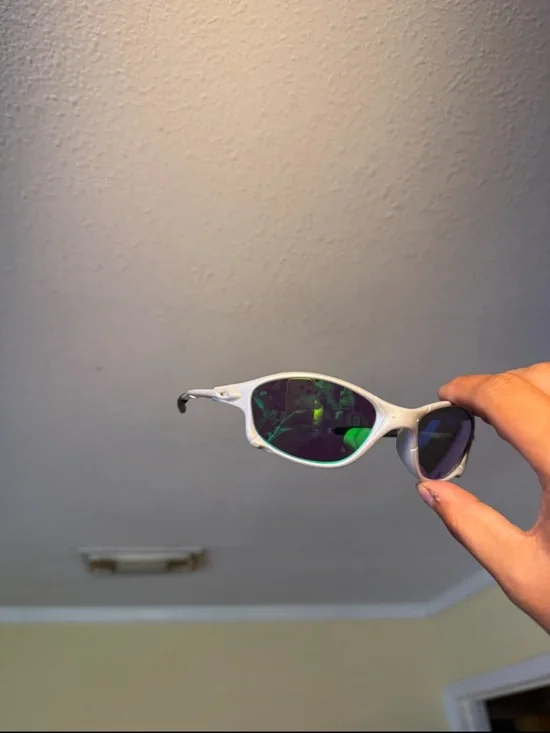 White Frame Sunglasses with Green Mirrored Lenses Oakleys