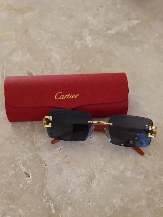 Cartier Rimless Sunglasses in Black and Gold with Red Case