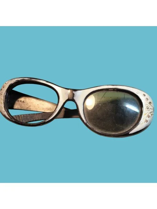 Vintage Black White Rhinestone Embellished Sunglasses 1950 Hollywood Regency