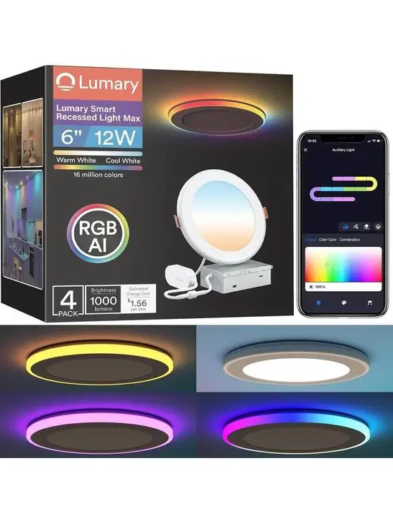 Lumary RGBAI Smart Recessed LED Lighting 6 Inch with Night Ring, 4pack