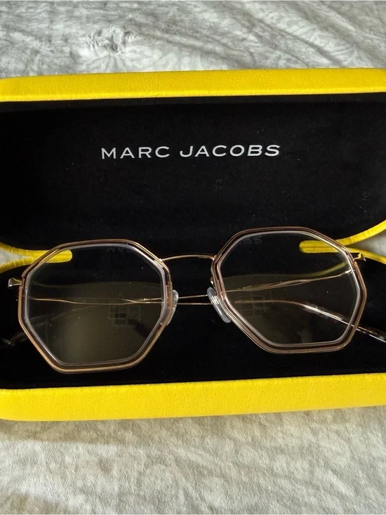 Marc Jacobs Gold Octagonal Metal Frame Sunglasses with Brown Lenses