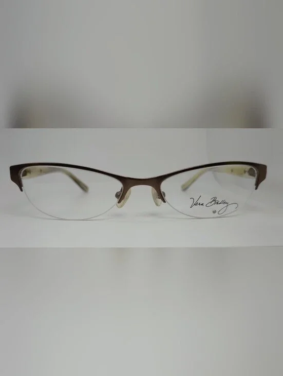 Lola. Vera Bradley Women's Semi-Rimless Glasses in Brown Matte. Small.