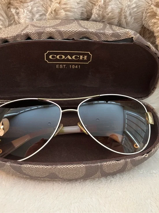 Coach Gold Frame Aviator Sunglasses with Brown Gradient Lenses