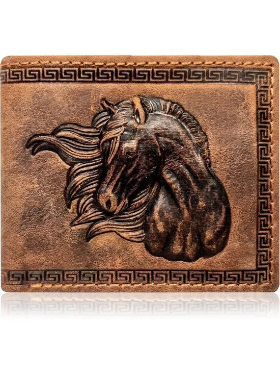 Men's Bifold Leather Wallet - 3D Horse Face Design, RFID Protection, 9 Card