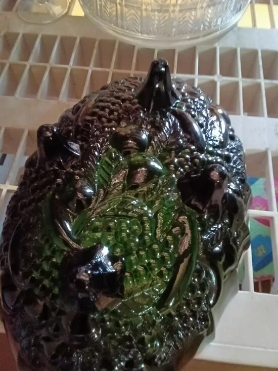 Vintage Green Glass Fruit Bowl with Embossed Design