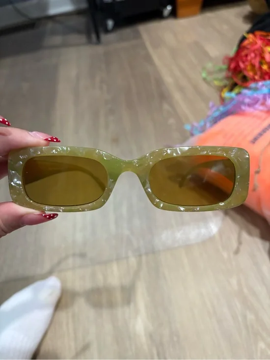 Rectangular Olive Green Pearlized Sunglasses