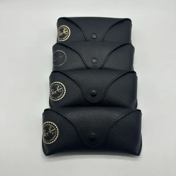 Lot of 4 Ray-Ban Sunglasses Cases Black Textured Leather Replacement Snap