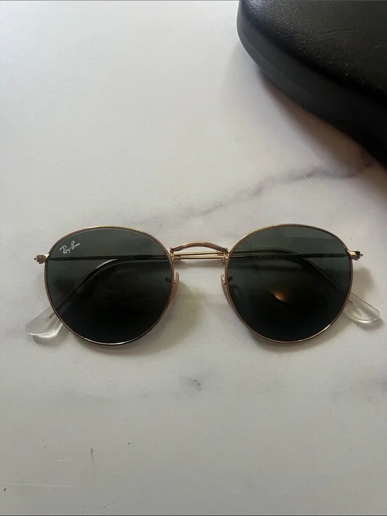 Ray-Ban Gold Frame Sunglasses with Dark Green Lenses