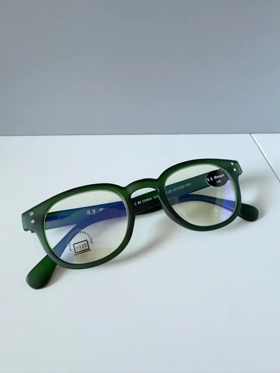 ASOS green classic frame blue light computer reading glasses prescription 1.25