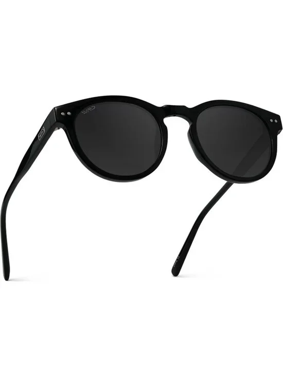 Women's Black Frame Smoke Lens Glasses Round Polarized Retro Wear Protection