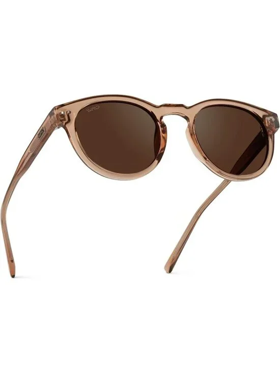 Women's Crystal Brown Brown Lens Glasses Round Polarized Retro Wear Protection
