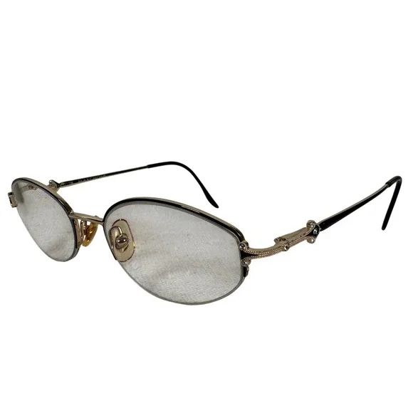 Marchon Tres Jolie 107 Black Golden Oval Eyeglasses Rhinestone Frames‎ 53-18-135