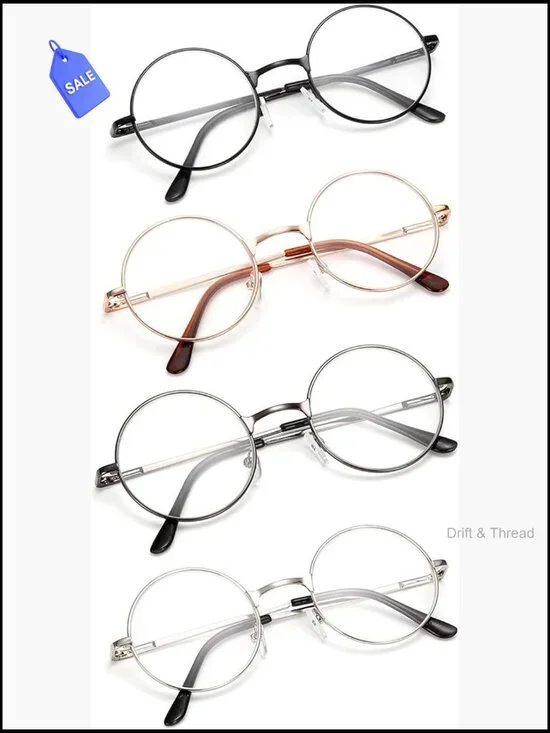 4 Pack Retro Round Reading Glasses with Strap