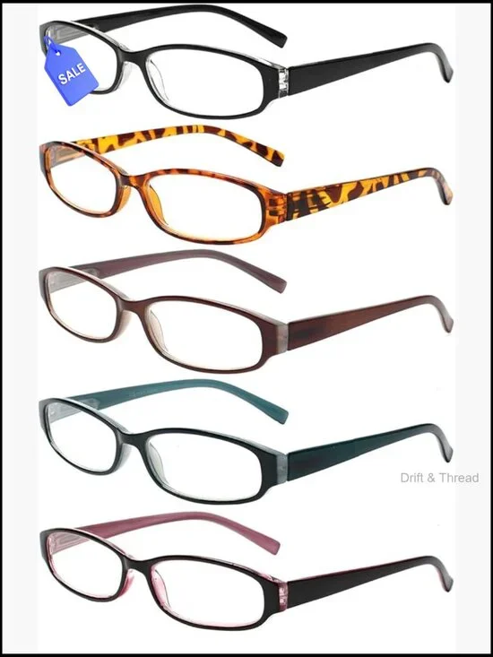 5 Pack Reading Glasses Spring Hinge Oval Full Rim Ladies Readers
