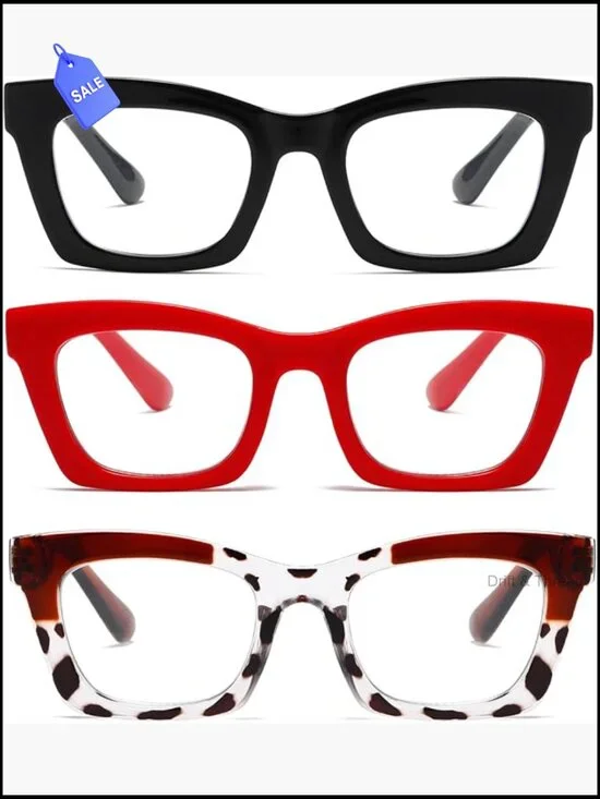 Blue Light Blocking Reading Glasses 3-Pack with Spring Hinge Square Frame