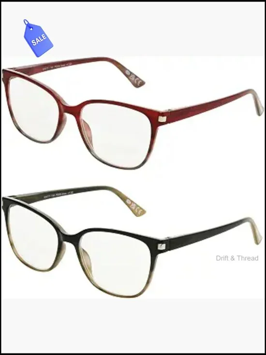 2-Pack Reading Glasses Cat-Eye Spring Hinges Case Included