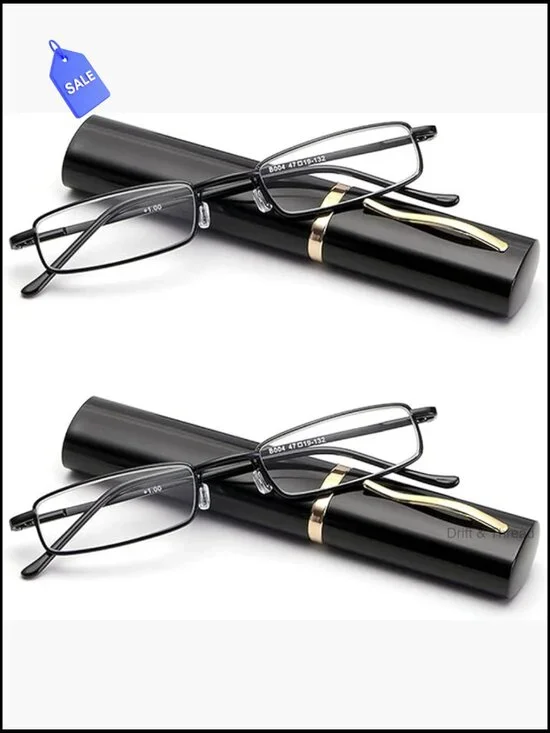 Slim Mini Metal Reading Glasses Compact Lightweight Portable Readers with Case
